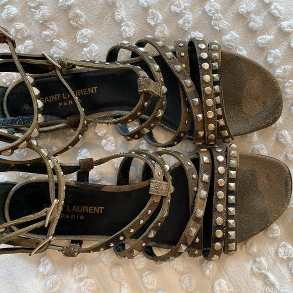 Saint Laurent Studded Gladiator Sandals in Camo Suede - Size 39.5 - Picture 4 of 7